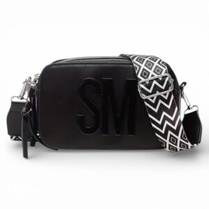 Steve Madden Black Camera Bag with Geometric Crossbody Strap NWT